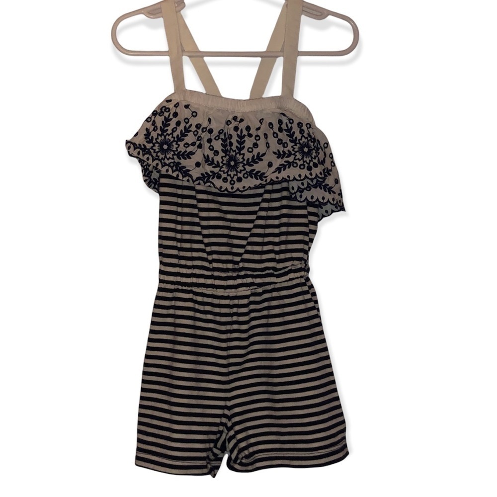 Hanna Andersson Navy Blue & Cream Nautical Striped Romper